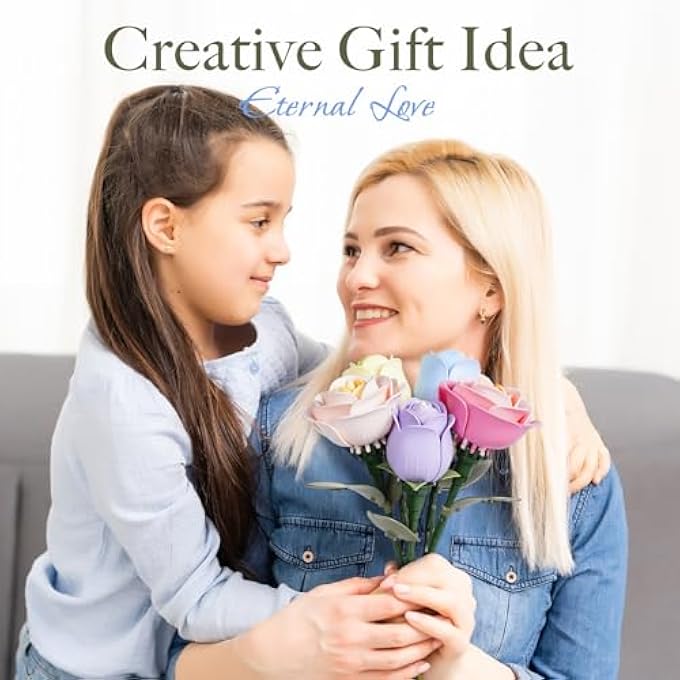 FLOWERS 3D PUZZLE BUILDING TOY SET, MODEL KITS, ROSES CAMELLIA FLOWERS, ARTIFICIAL BOUQUET KIT, HOME DECORATION ACCESSORIES, ARTIFICIAL PLANT GIFTS (BLUE ROSE) - Image 2